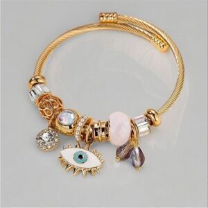 14k Gold Evil Eye Charm Bracelet